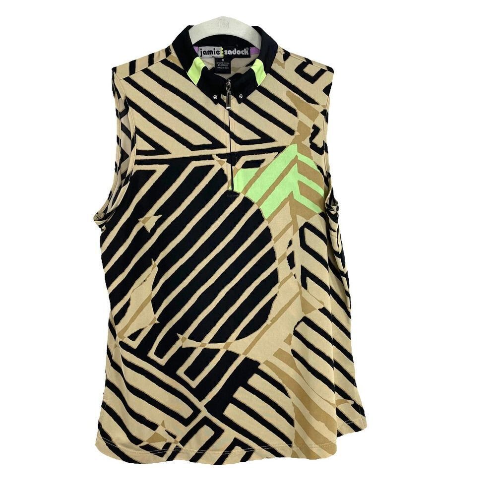 Jamie Sadock sleeveless striped geometric print golf top Sz M